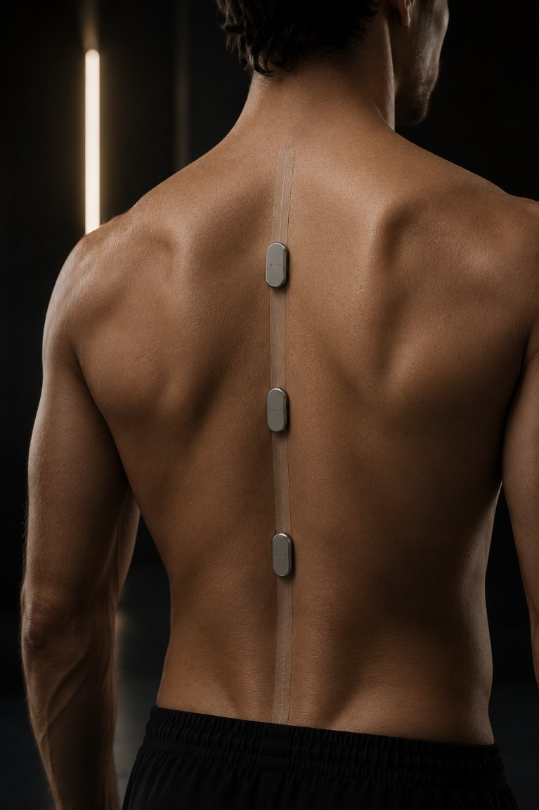 Three ultra-thin NUUS V0 sensors worn along the spine